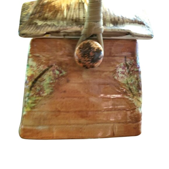 Ye Olde Cottage England Biscuit Cookie Jar Price Bros Cottage Ware Wicker Handle - Picture 3 of 9